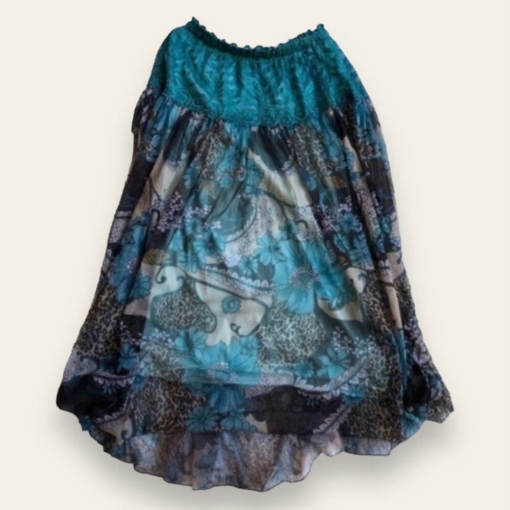 Vintage Blue Boho Festival Queen Long Skirt XS